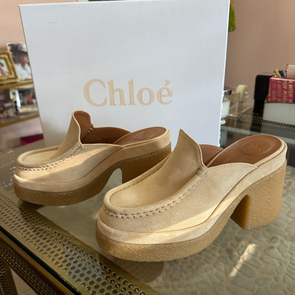 Chloe Jamie Mule Size 39 Slide on, beige suede, thick rubber heel and platform - Picture 1 of 12